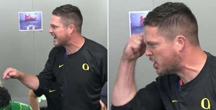 The coach of Oregon trashes Deion Sanders and Colorado in a heated locker room speech.