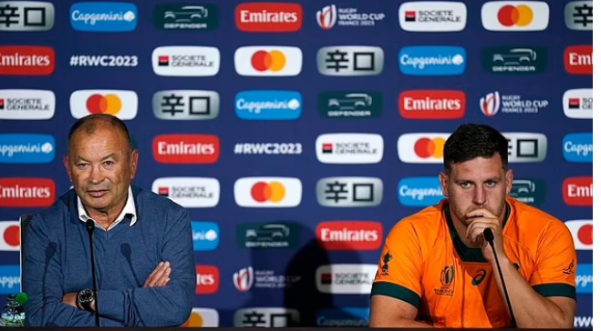 Eddie Jones makes a withdrawal threat during the World Cup press conference.