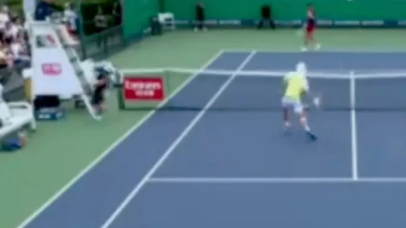 Tennis star throws the ball into the umpire’s face during a crucial point in the match and is eliminated.