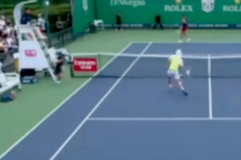 Tennis star throws the ball into the umpire’s face during a crucial point in the match and is eliminated.