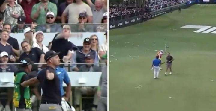 LIV Golf caddie knocked to floor after being hit in head by bottle launched by fan